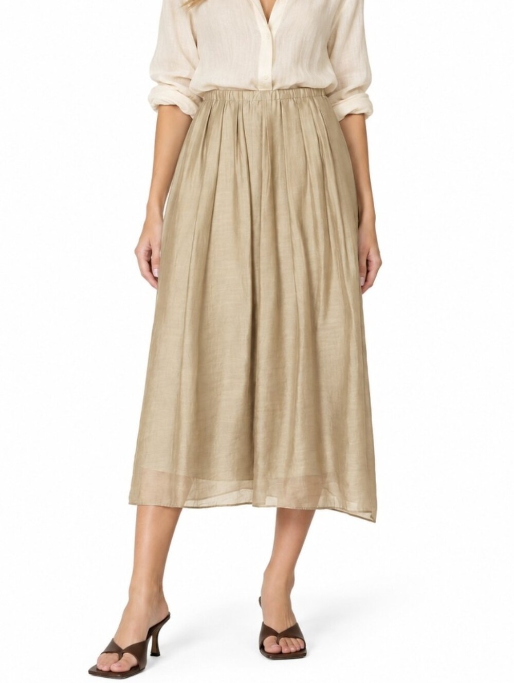 Vince Beige Layered Midi Skirt A-line Pockets Whimsy Designer Sz XL $275 NWT